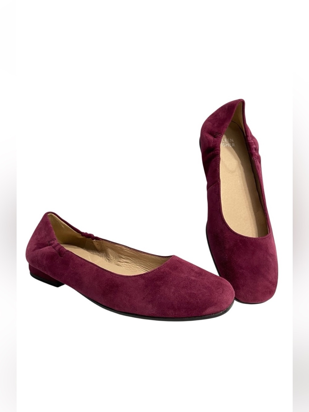 Eileen Fisher Ruby suede square toe ballet flats slip on burgundy sz 7.5 Casual